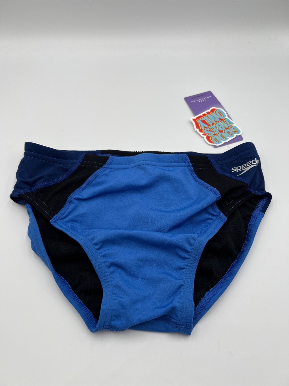 Speedo racer swimming brief shorts navy blue black colorblock swim men new 30